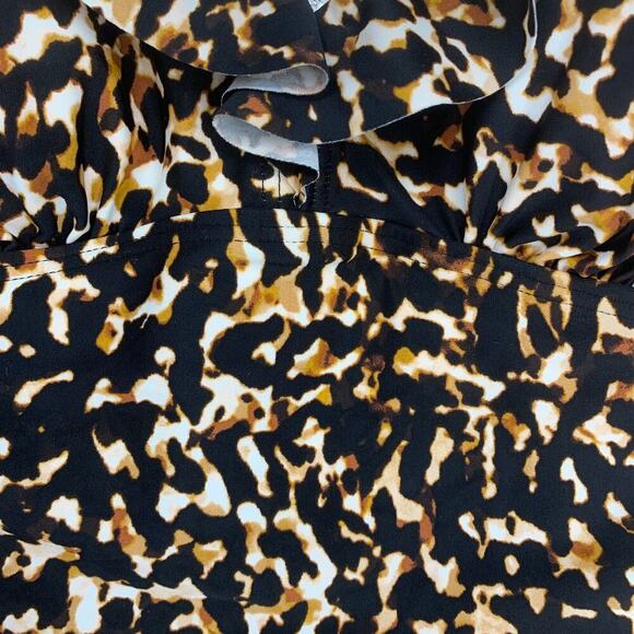 NWT DKNY Sz 12 Leopard Ruffle Plunge One Piece Swim Bathing Suit NEW - Picture 3 of 9